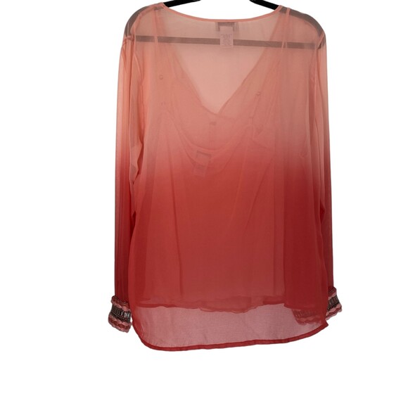 SOFT SURROUNDINGS Coral Pink Ombre V-Neck Long Sleeve Embellished Cuff X-Large - Picture 3 of 8